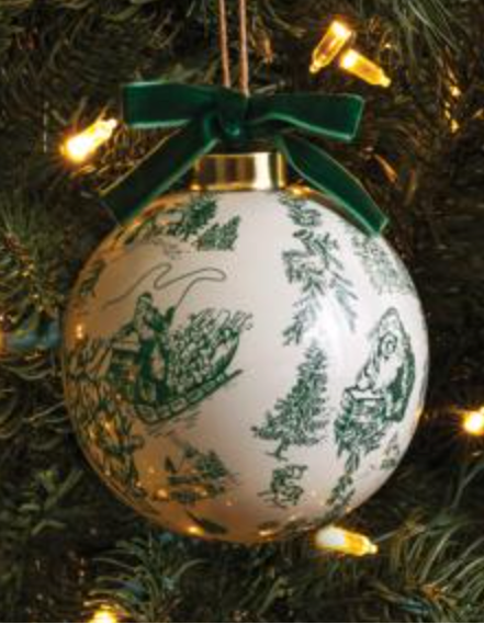 Green Toile Pattern Ball Ornament