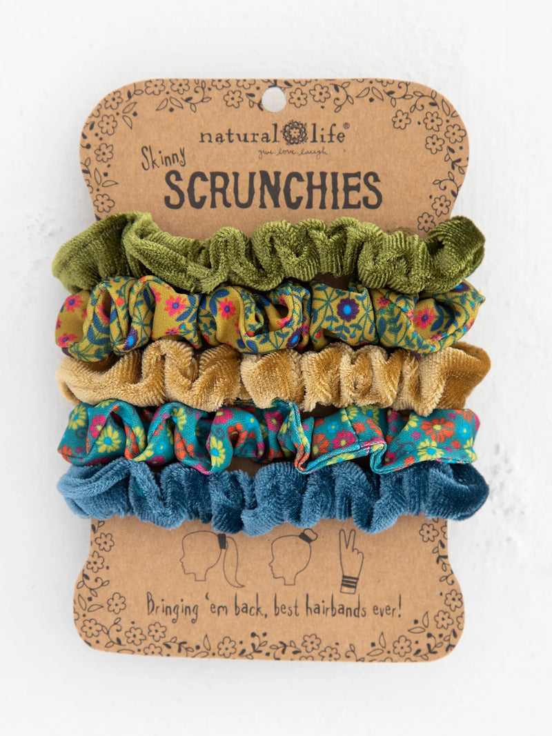 Print and Velvet Scrunchies, Set of 5