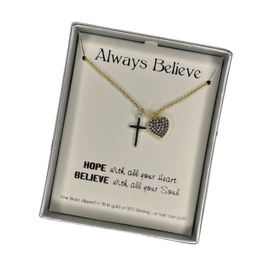"Always Believe" Necklace - Silver Cross/Gold Heart