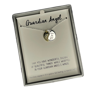 "You Are Never Alone" Guardian Angel Necklace - Gold Wing/Silver Pendant