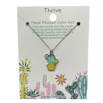 "Thrive" Potted Prickly Cactus Necklace - Light Green