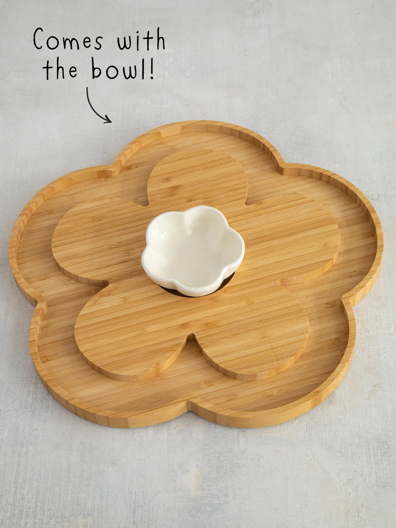 Bamboo Charcuterie Serving Board with Bowl - Flower