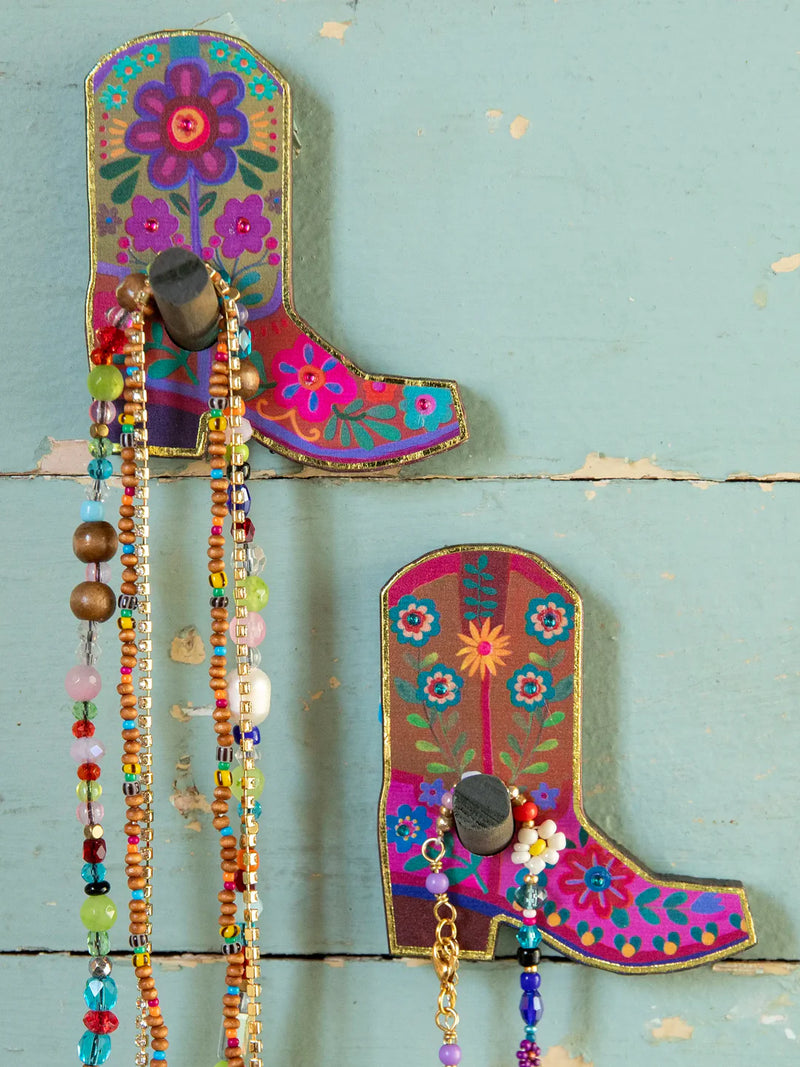 Boots Adhesive Wooden Wall Hooks, Set of 2