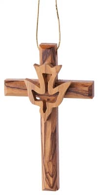 Olive Wood From Bethlehem | Cross with Dove Ornament