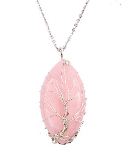 Tree of Life Necklace with Rose Quartz Crystal