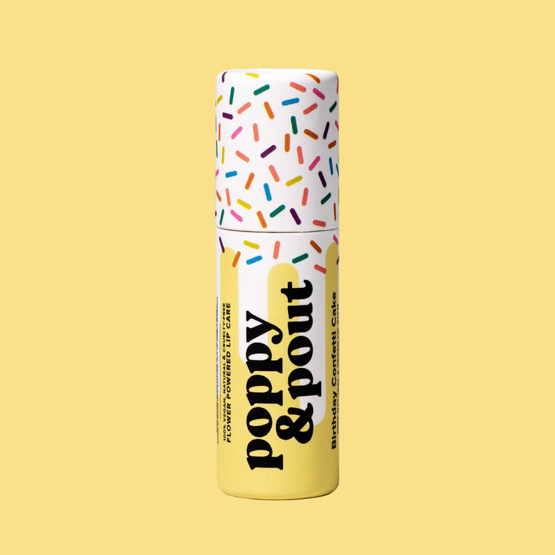 Poppy & Pout Birthday Confetti Cake, Yellow Lip Balm