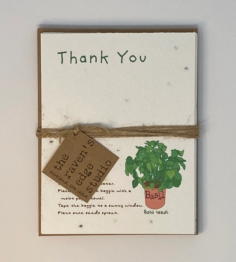 *Plantable* Thank You Herb Seed Cards ~ Eco Friendly Set of 6, Basil