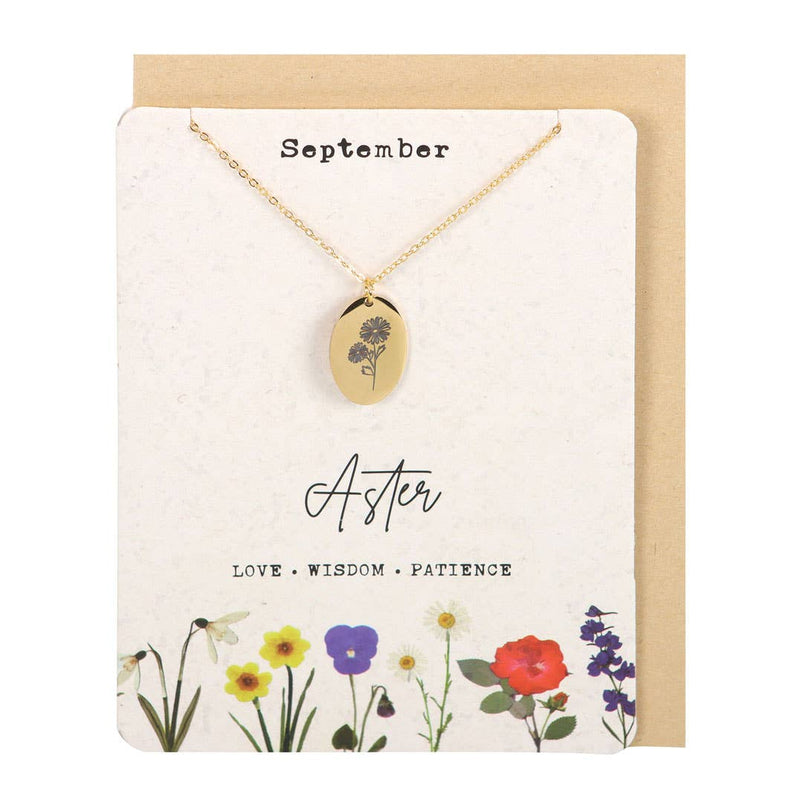 September: Aster Birth Flower Necklace on Greeting Card