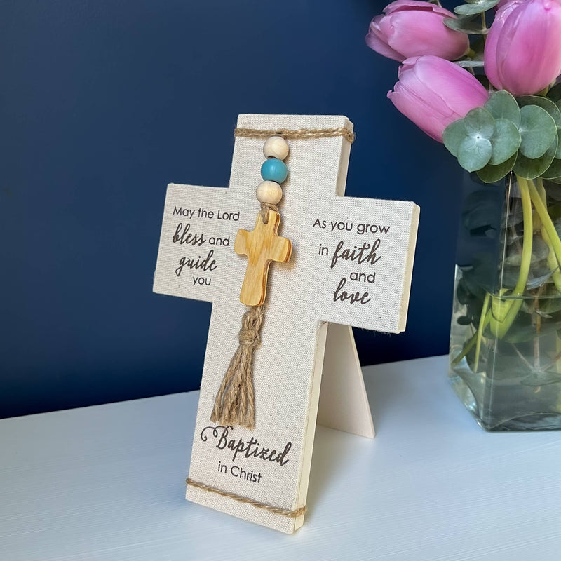 Baptized in Christ Fabric Cross: Blue