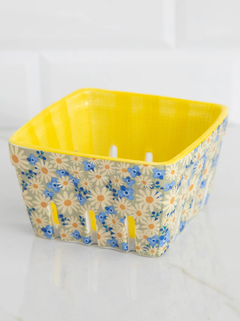 Ceramic Berry Colander - Yellow/Blue Floral