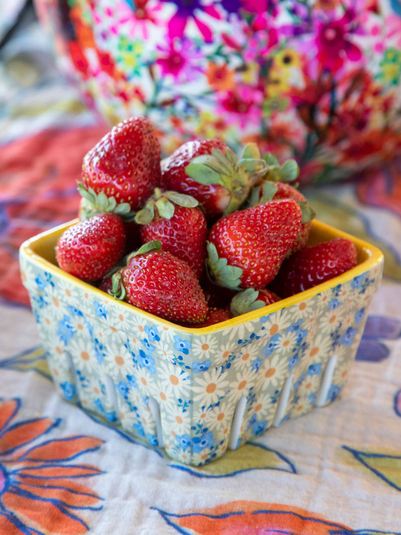 Ceramic Berry Colander - Yellow/Blue Floral