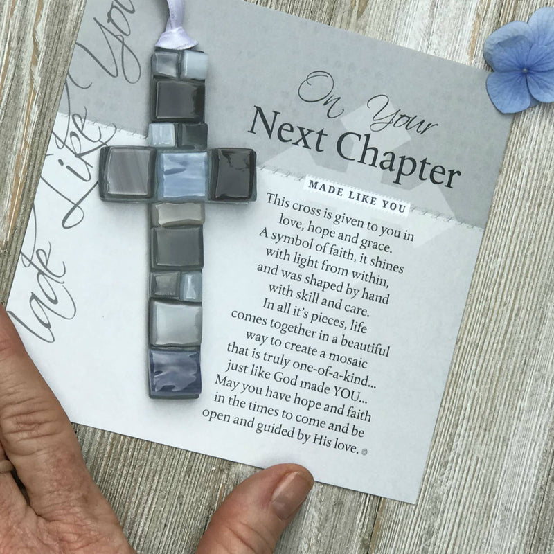 "Next Chapter" Mosaic Glass Cross