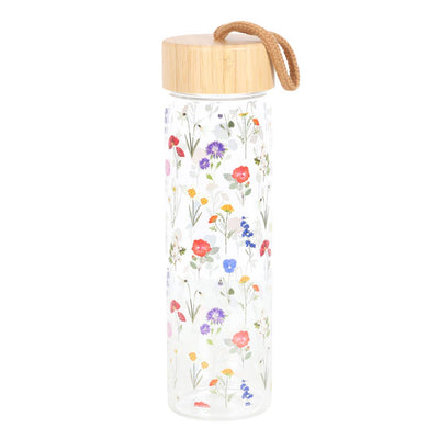 Wildflower Floral Glass And Bamboo Water Bottle