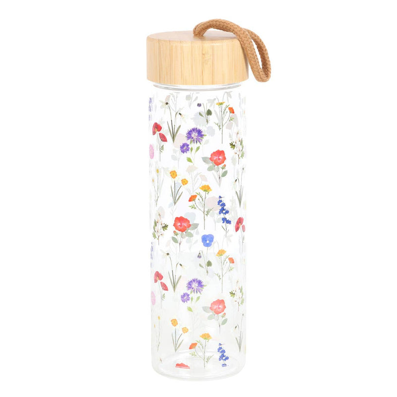 Wildflower Floral Glass And Bamboo Water Bottle