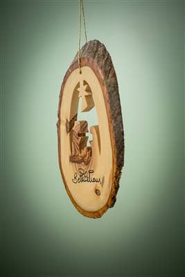 Olive Wood From Bethlehem |  Bark Slice with Nativity