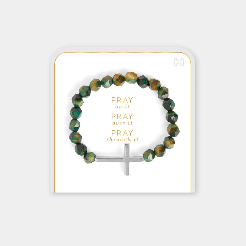 "Pray on it, Pray over it, Pray through it"  Stretchable Bracelet - Green