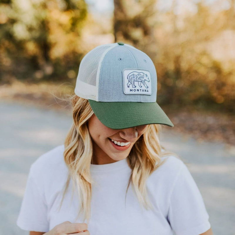 Montana Unisex Truckers: Montana Bear- Tri Tone Green