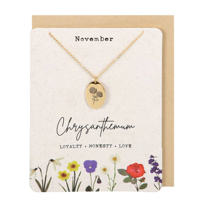 November: Chrysanthemum Birth Flower Necklace Greeting Card