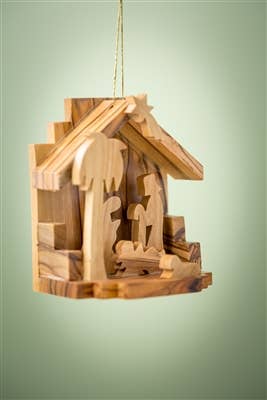 Olive Wood From Bethlehem | Grotto with Nativity and Palm