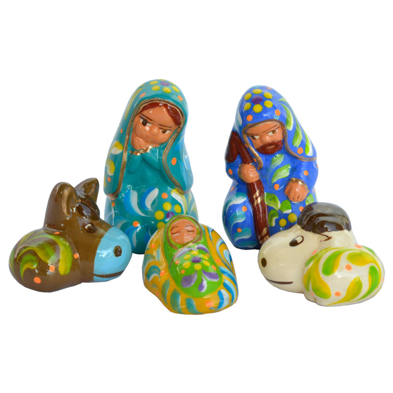 Blue Confetti Ceramic Nativity Set - 5 Piece