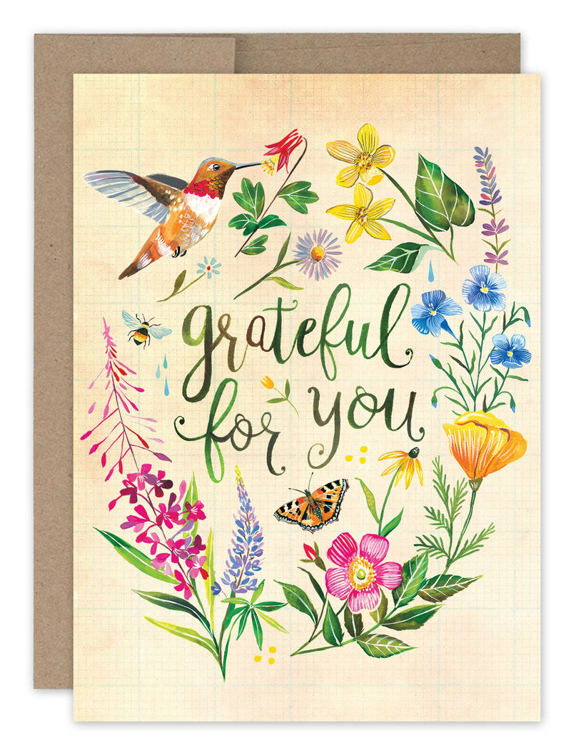 "Grateful For You" Hummingbird Thank You Card