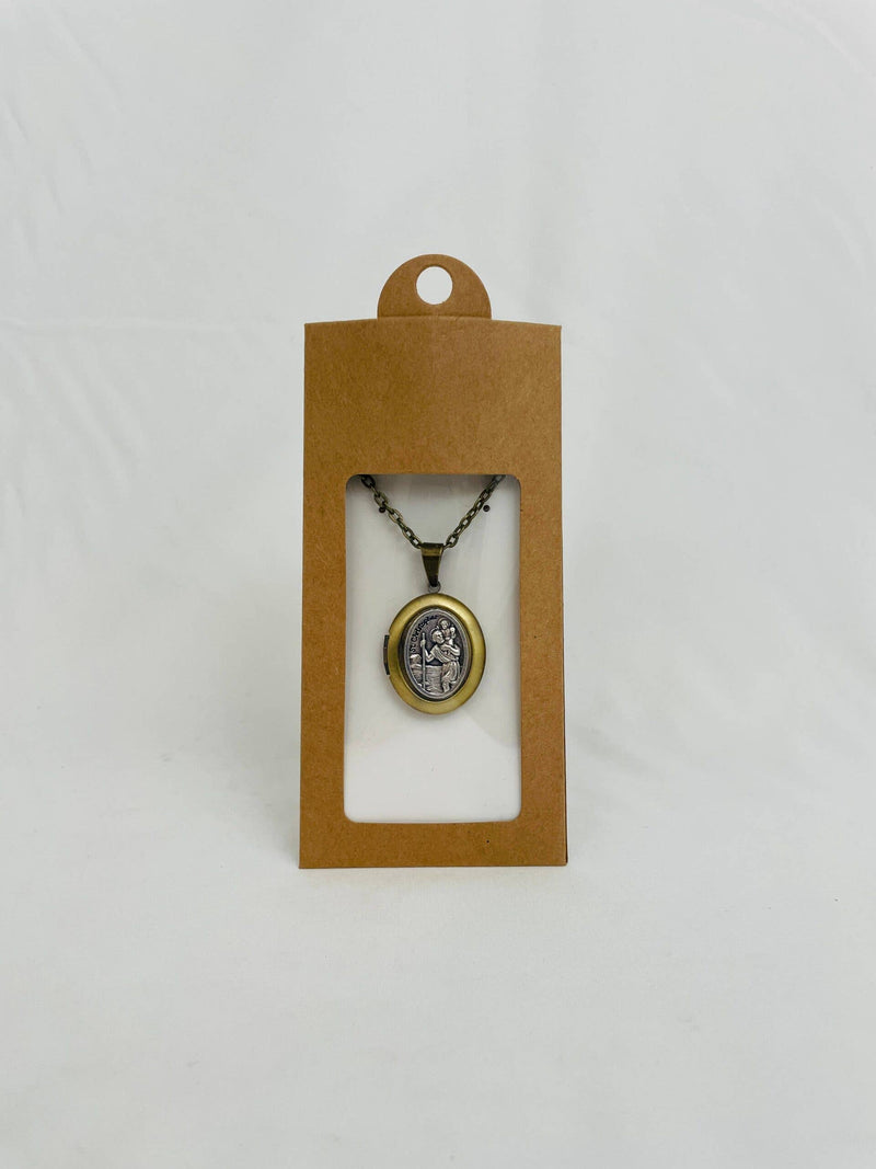 St. Christopher Bronze Locket with Chain