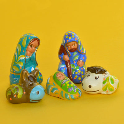 Blue Confetti Ceramic Nativity Set - 5 Piece