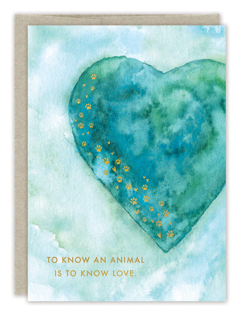 "To Know An Animal Is To Know Love" Paw Prints Pet Sympathy Card