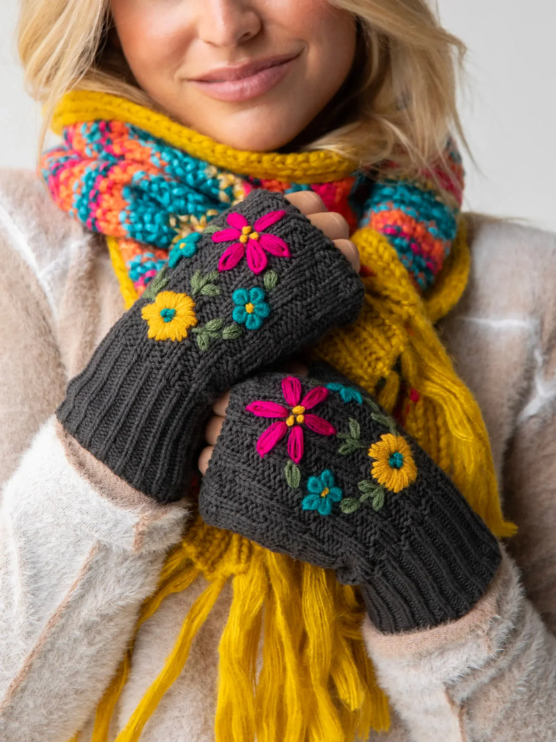 Embroidered Fingerless Gloves