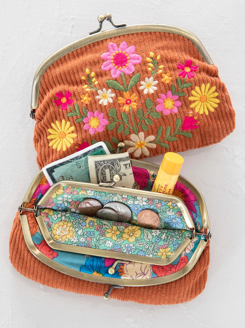 Embroidered Double Kisslock Coin Purse