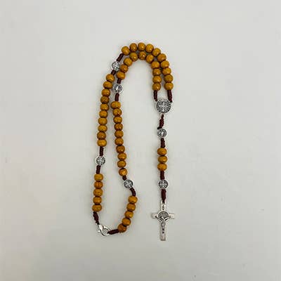 DIVINE MERCY Wooden Rosary with Clasp & Metal Details