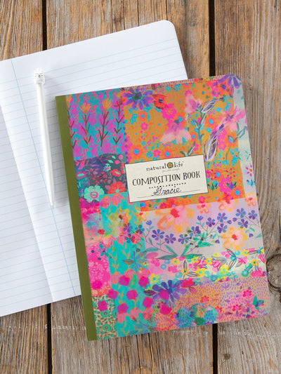 Pink Watercolor Patchwork Composition Notebook