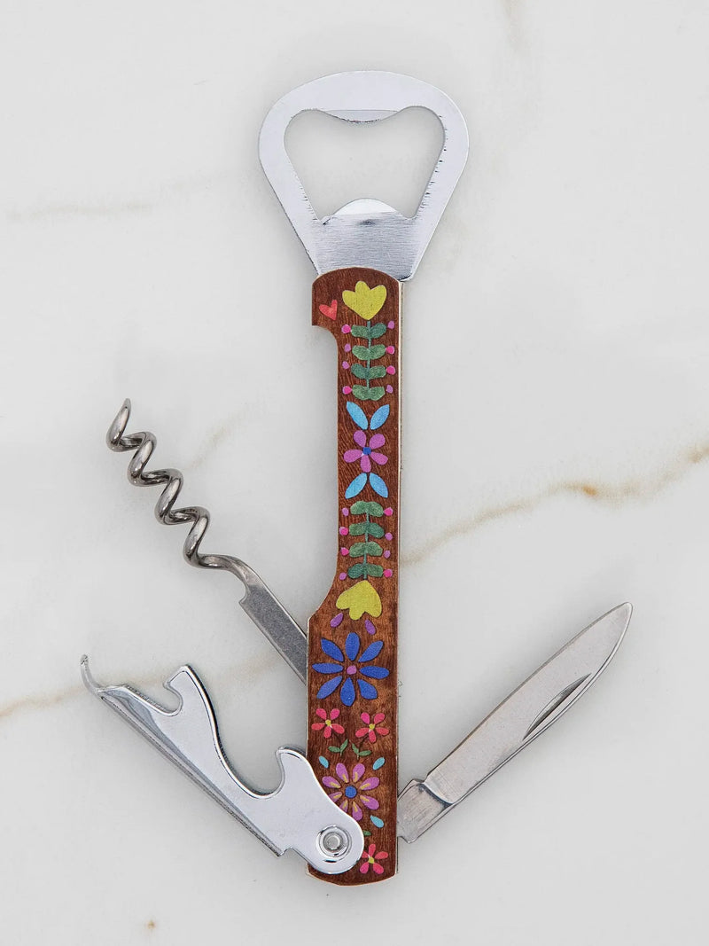 Folk Flower Wooden Wine Key