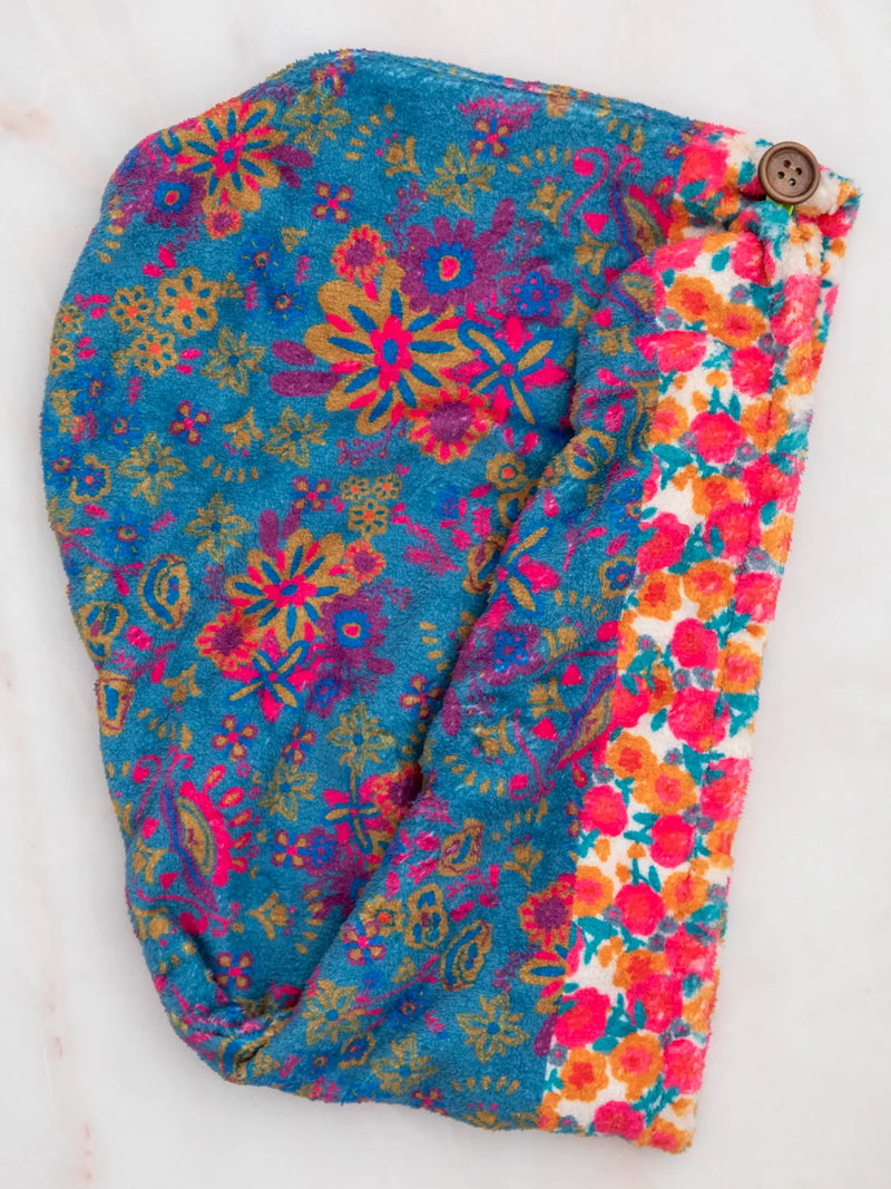 Microfiber Hair Towel Wrap - Teal Floral