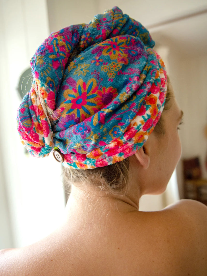 Microfiber Hair Towel Wrap - Teal Floral