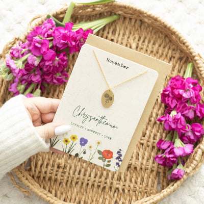 November: Chrysanthemum Birth Flower Necklace Greeting Card