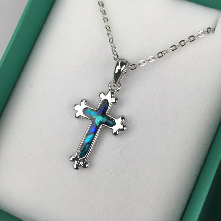 Inlaid Shell Cross Necklace