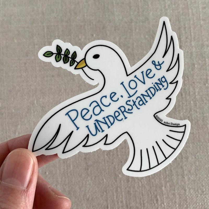 “Peace, Love, & Understanding” Dove w/ Olive Branch Vinyl Sticker
