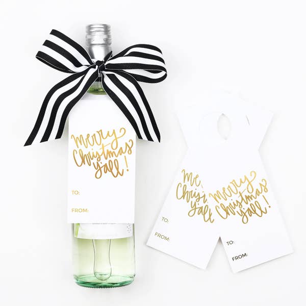 “Merry Christmas Y’all” Wine Tag + Ribbon Gift Kit