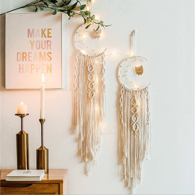 Woven Macrame Moon Dreamcatcher with Pearl Beads