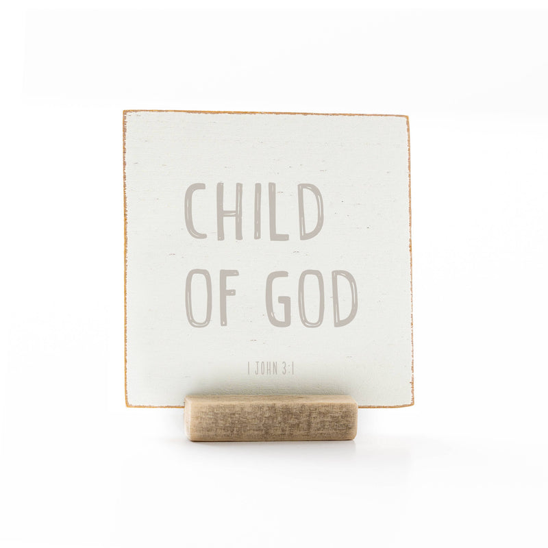 "Child Of God" Wooden Shelf Talker + Block - White