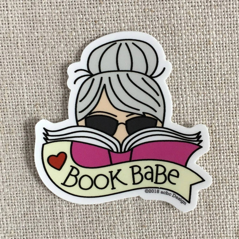 “Book Babe” Gray Hair White Woman Vinyl Sticker