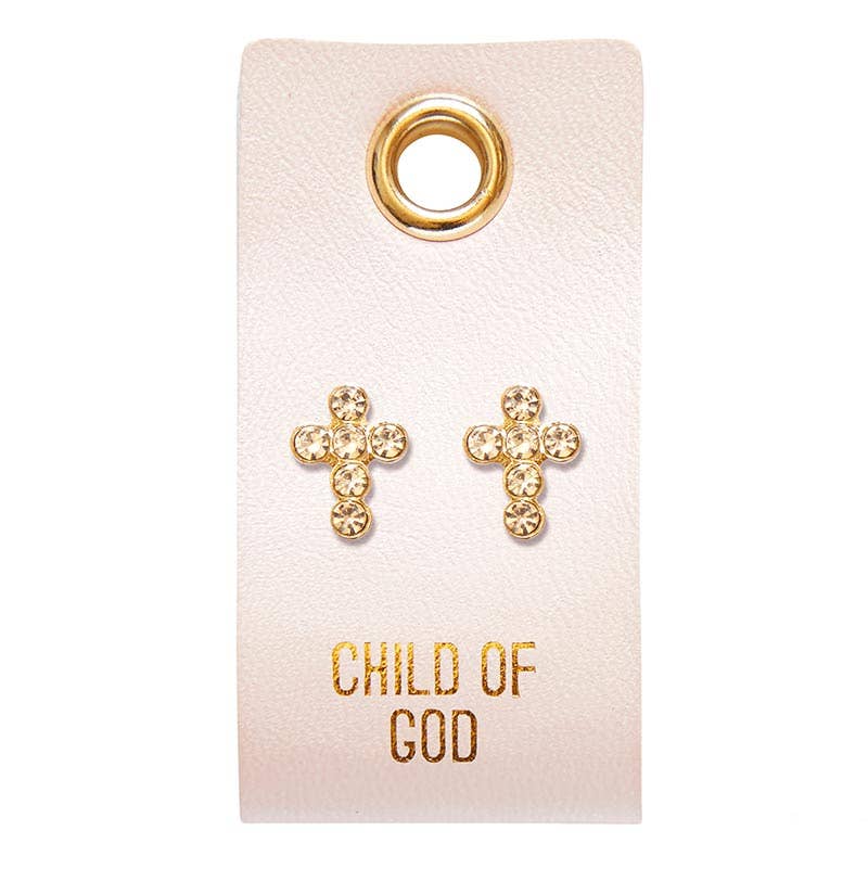 "Child Of God" Leather Tag Cross Earrings