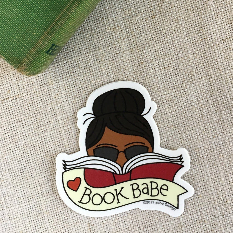 “Book Babe” Black/Brown Hair Black/Brown Woman Vinyl Sticker