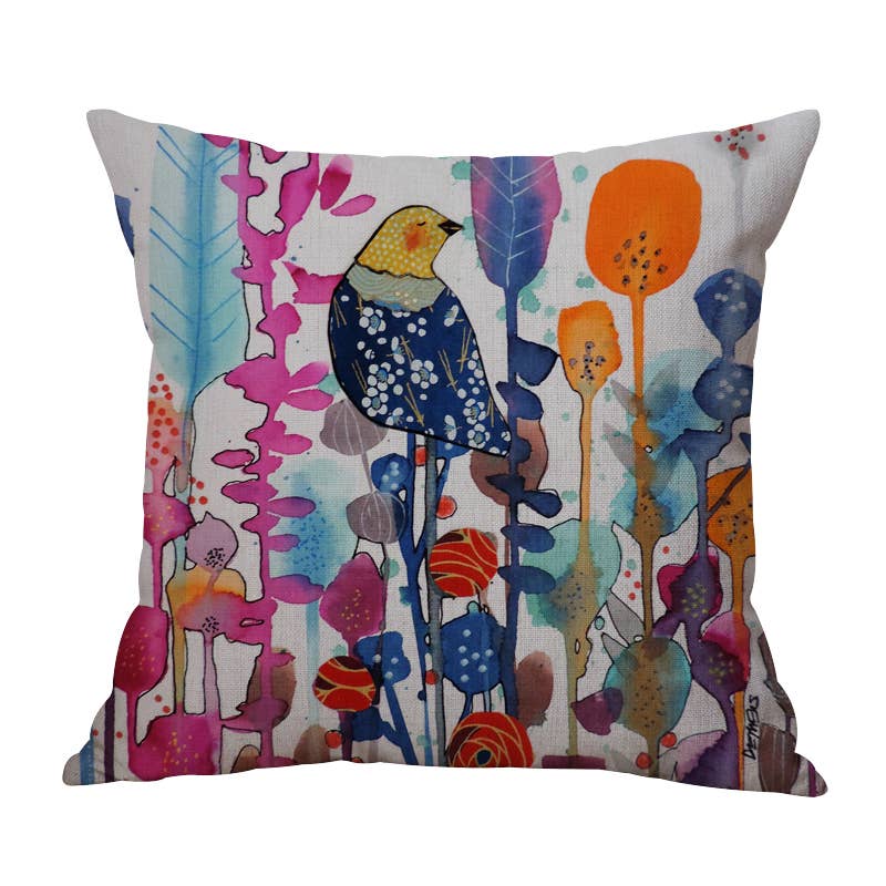 Birds With Flower Throw Pillow Cover