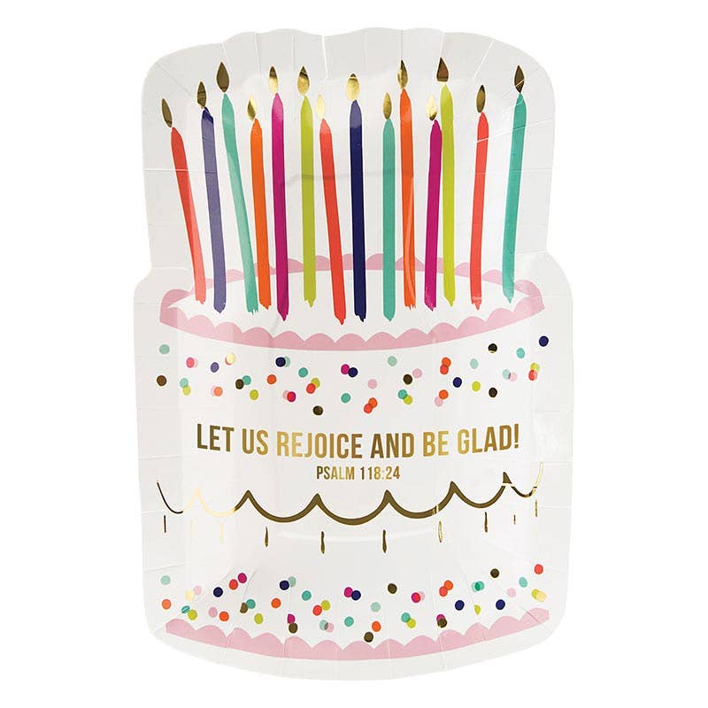 "Let Us Rejoice" Birthday Cake Plates - 8pk