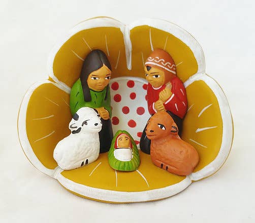 Peruvian Flower Nativity Creche - Yellow