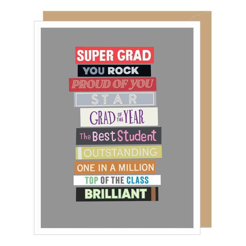 "Super Grad" Stack of Books Graduation Card