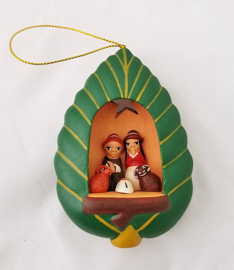 Green Leaf Nativity Ornament