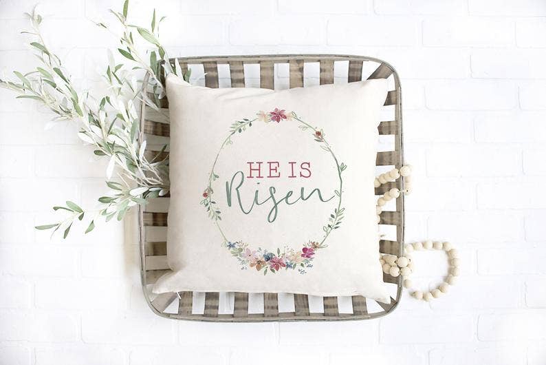 "He is risen" Throw Pillow Cover
